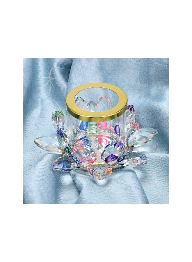 The Bros Colorful Crystal Lotus Tealight Candle Holder Votive Candle Stand with Glass Cover, Glass Lotus Petal Tea Light Holder Lotus Flower Pillar Candle Lamp Candle Centerpiece for Dining Table Altar Diwali  - Image 4
