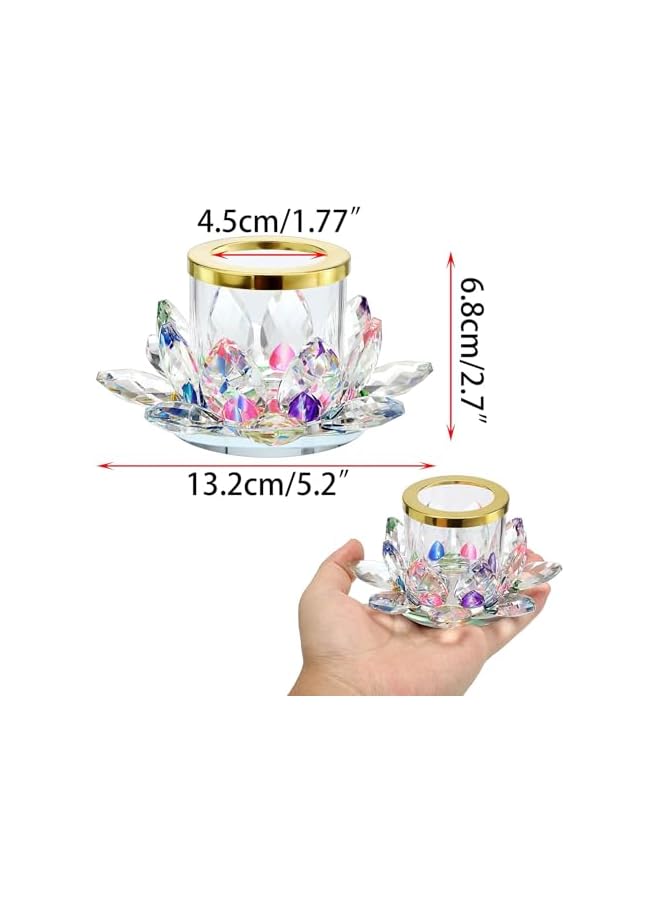 The Bros Colorful Crystal Lotus Tealight Candle Holder Votive Candle Stand with Glass Cover, Glass Lotus Petal Tea Light Holder Lotus Flower Pillar Candle Lamp Candle Centerpiece for Dining Table Altar Diwali  - Image 5
