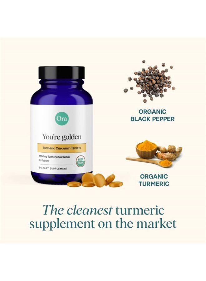 Ora Organic Turmeric Curcumin Supplement with Piperine - Pure Turmeric and Black Pepper Extract for Joint Stress and Cardiovascular Support, No Filler Ingredients - 1 Month Supply, 90 Vegan Tablets - Image 3