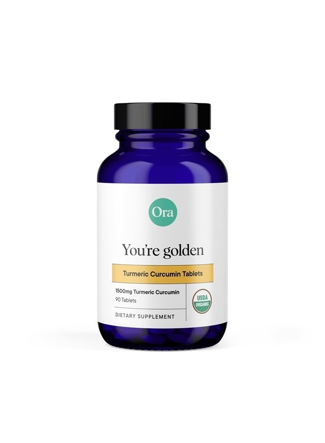 Ora Organic Turmeric Curcumin Supplement with Piperine - Pure Turmeric and Black Pepper Extract for Joint Stress and Cardiovascular Support, No Filler Ingredients - 1 Month Supply, 90 Vegan Tablets - Image 1