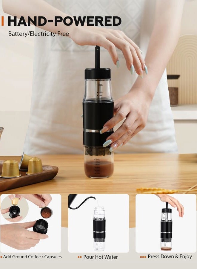 PHCOHIDO Portable Coffee Maker for Travel & Camping, Travel Lightweight Coffee Machines, Manually Operated, Compatible w/Ground Coffee & NS Capsule Black - Image 5