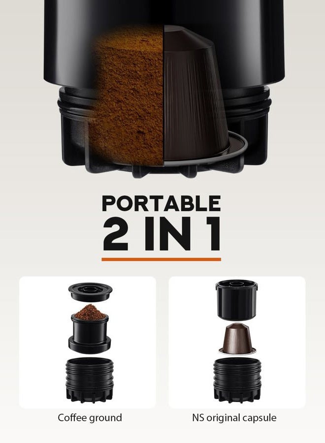PHCOHIDO Portable Coffee Maker for Travel & Camping, Travel Lightweight Coffee Machines, Manually Operated, Compatible w/Ground Coffee & NS Capsule Black - Image 4