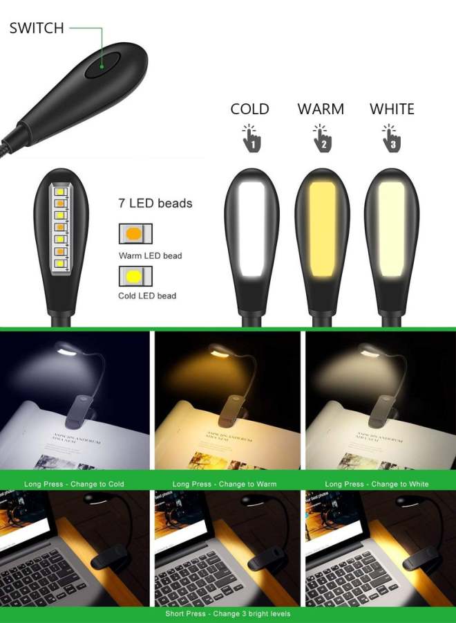 Book Light,Reading Book Clip Light, 9 Modes, LED Clip Reading Light, Eye-Care USB Rechargeable Reading Lamp for Kids, Flexible Clip-on Book Light for Reading in Bed，desk lamp - Image 2