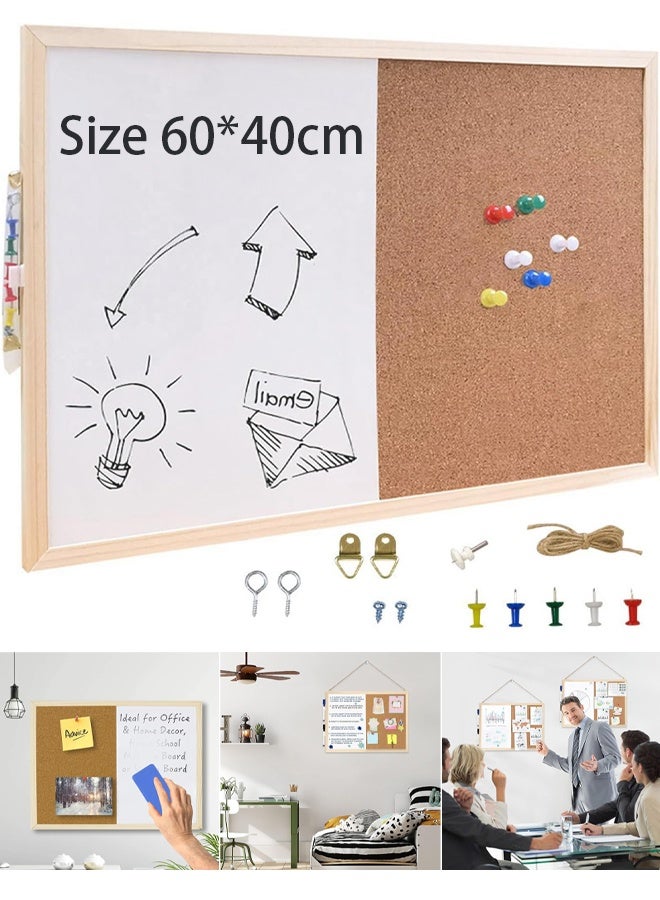 TAPIT Cork Board and Dry Erase White Board Combo 40x60cm Bulletin Board for Office Magnetic Whiteboard Cork Board for Walls with Frame Small Cork Memo Board for Classroom Dormitory - Image 1