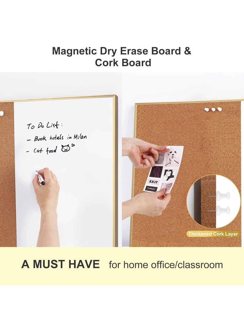 TAPIT Cork Board and Dry Erase White Board Combo 40x60cm Bulletin Board for Office Magnetic Whiteboard Cork Board for Walls with Frame Small Cork Memo Board for Classroom Dormitory - Image 2