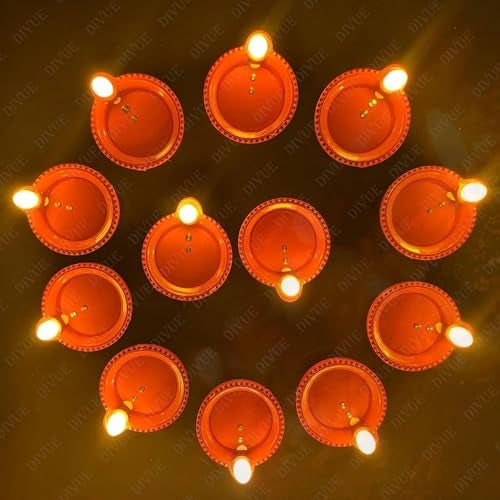 VIVUE Water Sensor Diyas Lights Electric Flameless & Smokeless (24 PCS) diya, Eco-Friendly Led Diyass Candle E-Diya Warm Ambient Lights for Home Decor, Diwali New Year Festival Decoration(24 Red Diva) - Image 5