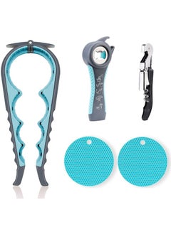 GUSGU 5 Pack Jar Opener Bottle Opener, 5 in 1 Bottle Opener and 4 in 1 Can Opener Kit with Silicone Jar Gripper Pad and Corkscrew Wine Opener, Multi Can Openers for Seniors  - Image 1