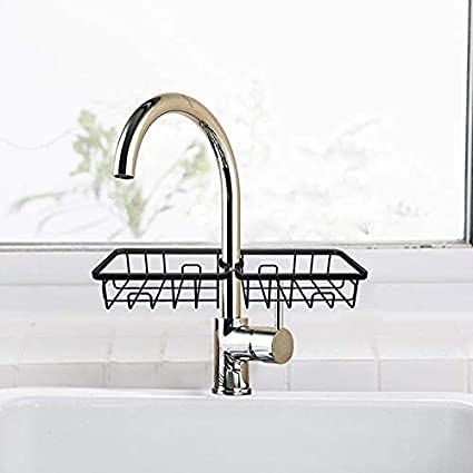 HOMAVA 2 Pcs Soap Sponge Sink Caddy Dish Holder Drainer Rack for Kitchen Bathroom Tap Metal22 X 10 X 7 CM Black - Image 1