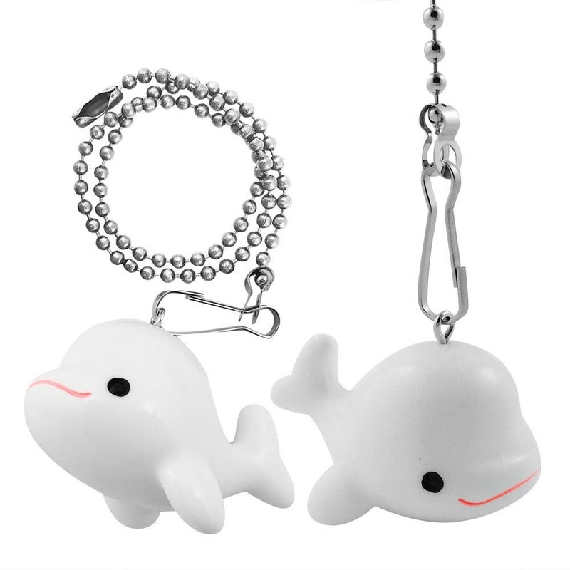 Wayilea Ceiling Fan Pull Chain 2pcs Whale Fish Ornaments Extra 2pcs Stainless Steel Extender Chains Decorative Cute Light Pulls Gifts for Girls Kids Ocean Coastal Beach