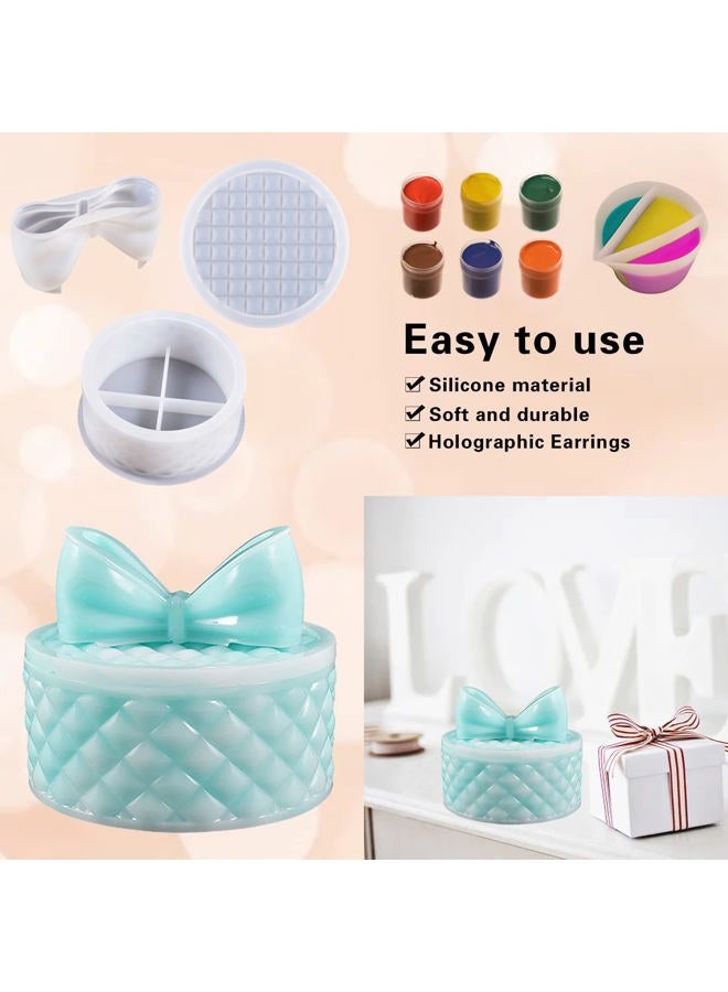 Kunyeah Bows Storage Box Mold Round Resin Box Molds with Lids Jewellery Organizer Casting Mold Epoxy Casting Silicone Mould DIY Resin Crafts Moulds for Home Decor Gift Candy Storage - Image 5
