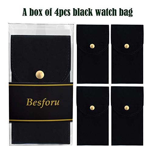 Besforu 4PCS Watch Travel Case for Men and Women Portable Velvet Watch Pouch Watch Storage Bag and Organizer 4BLACK - Image 3