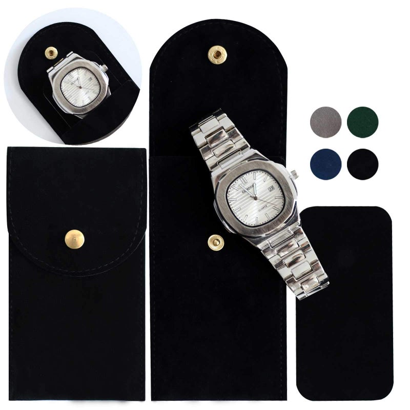 Besforu 4PCS Watch Travel Case for Men and Women Portable Velvet Watch Pouch Watch Storage Bag and Organizer 4BLACK - Image 2