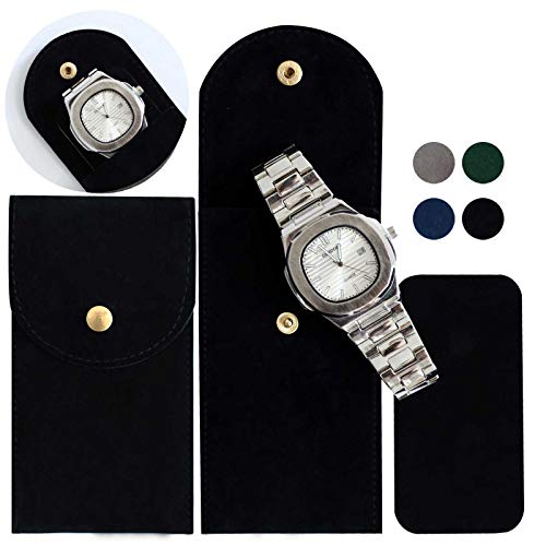 Besforu 4PCS Watch Travel Case for Men and Women Portable Velvet Watch Pouch Watch Storage Bag and Organizer 4BLACK - Image 1