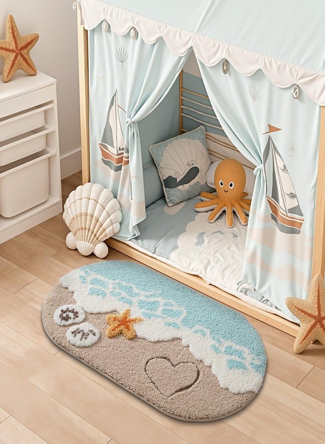 LUMI Beach Bathroom Rugs, Non Slip Bath Mat Ultra Soft Washable Absorbent Quick Dry, Ocean Sea Theme Bath Rug with Starfish Shell for Shower Floor, Kitchen Decor, Kids Room, 24"x44" - Image 3
