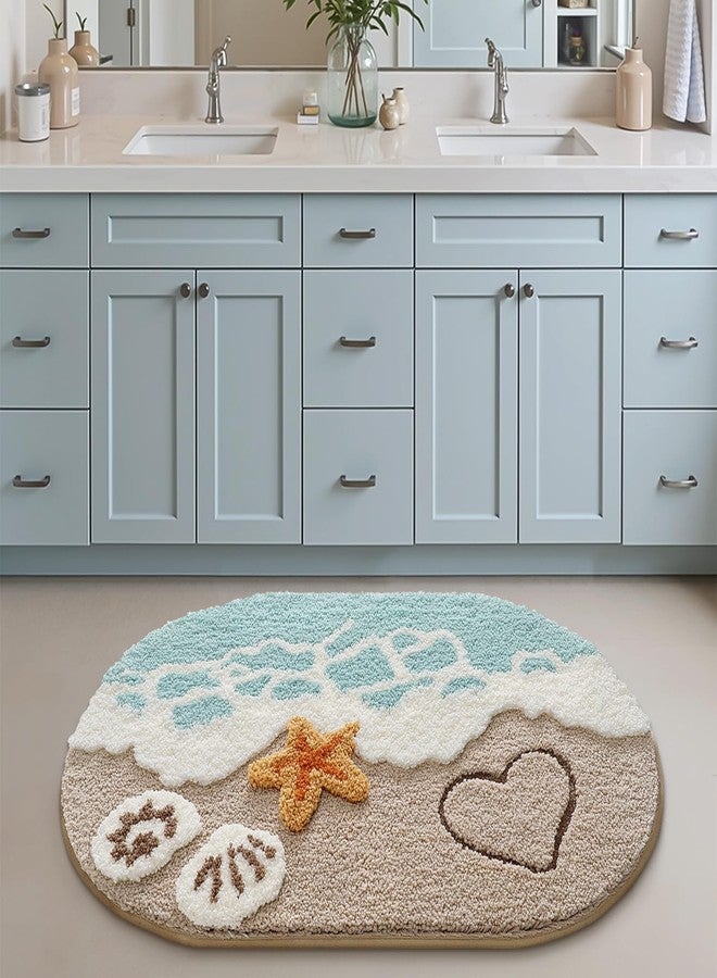LUMI Beach Bathroom Rugs, Non Slip Bath Mat Ultra Soft Washable Absorbent Quick Dry, Ocean Sea Theme Bath Rug with Starfish Shell for Shower Floor, Kitchen Decor, Kids Room, 24"x44" - Image 5