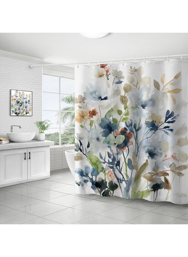 Bluejw Polyester Shower Curtain  Explosions Flowers And Plants Watercolor Bathroom Four-piece Dry And Wet Separation Isolation Waterproof Bath  - Image 1