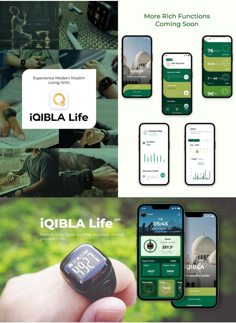iQIBLA Zikr Ring Noor | 18MM Prayer Ring, Tasbih Counter & Islamic Reminder | Waterproof Wearable Technology | Blue  - Image 5