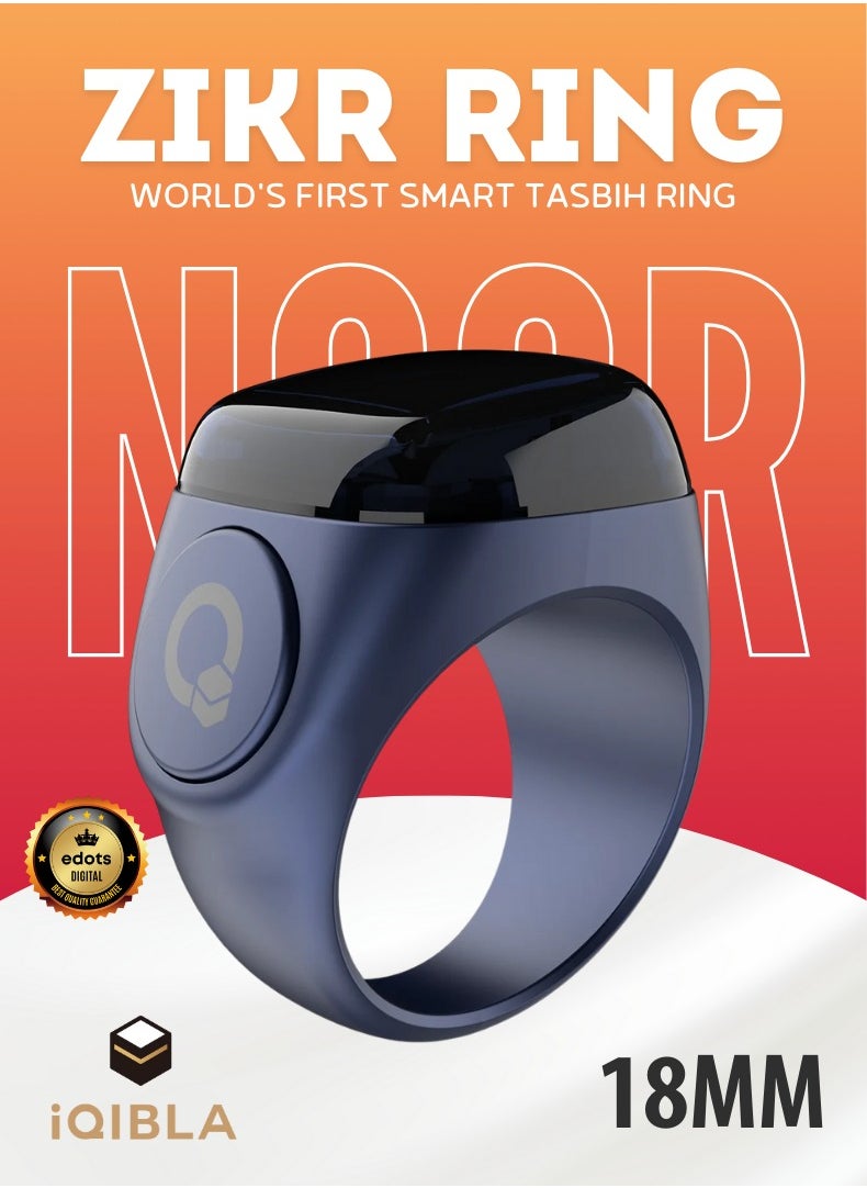 iQIBLA Zikr Ring Noor | 18MM Prayer Ring, Tasbih Counter & Islamic Reminder | Waterproof Wearable Technology | Blue  - Image 1