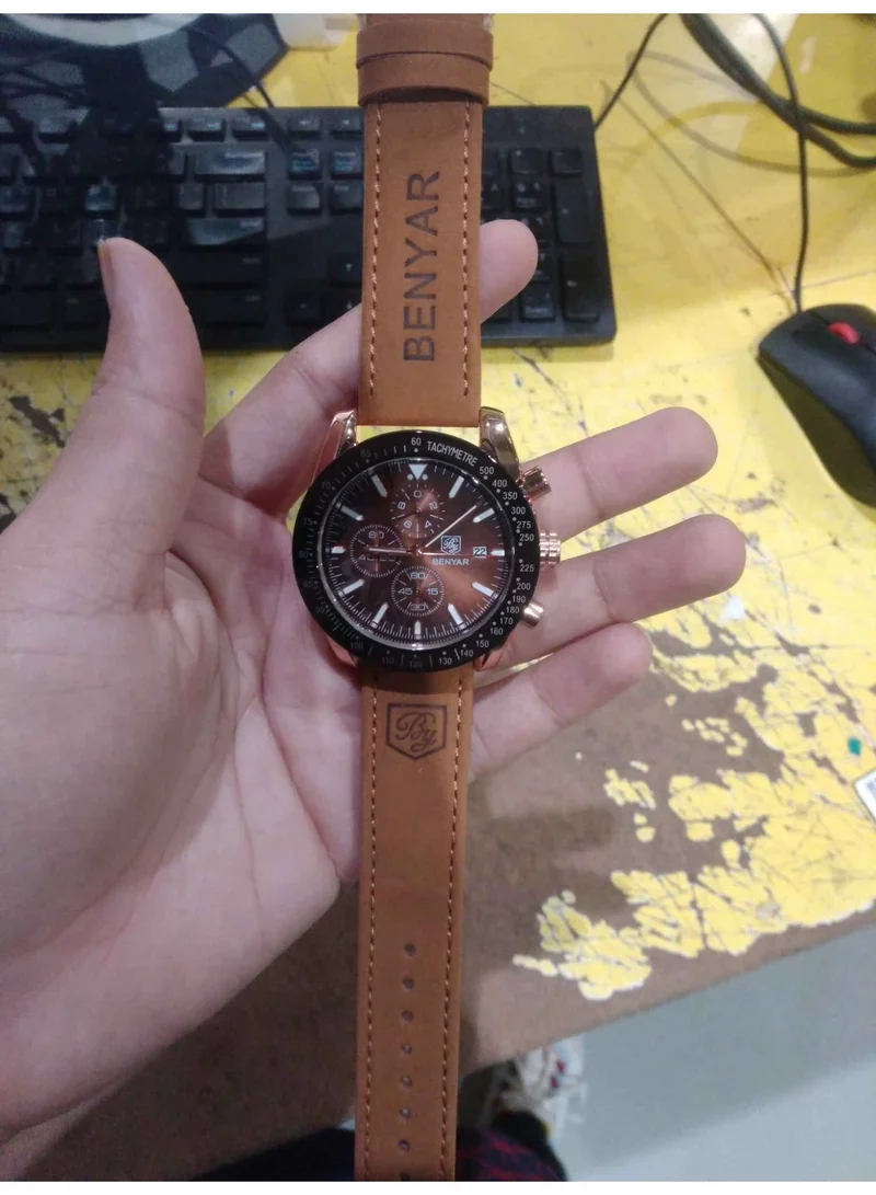 بينيار بواسطة بينيار ساعة للرجال التناظرية الكوارتز كرونوغراف للماء مصمم مضيئ للرجال ساعات المعصم الأعمال الرياضة العادية اللباس ساعة مع حزام السيليكون هدايا أنيقة للرجال