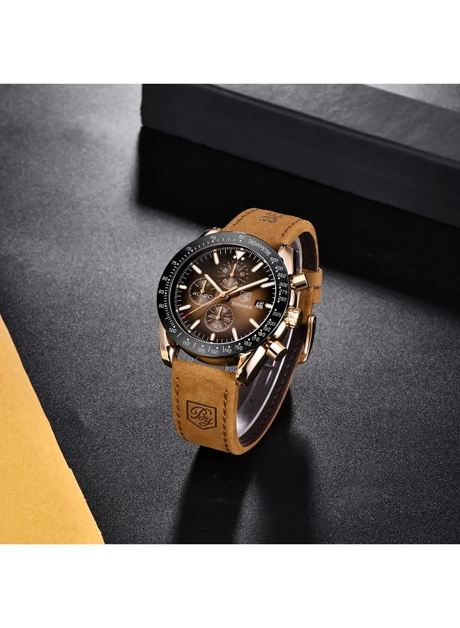 BENYAR  BENYAR Watch for Men Analog Quartz Chronograph Waterproof Luminous Designer Mens Wrist Watches Business Work Sport Casual Dress Watch with leather Strap Elegant Gifts for Men for Men | Best Price UAE