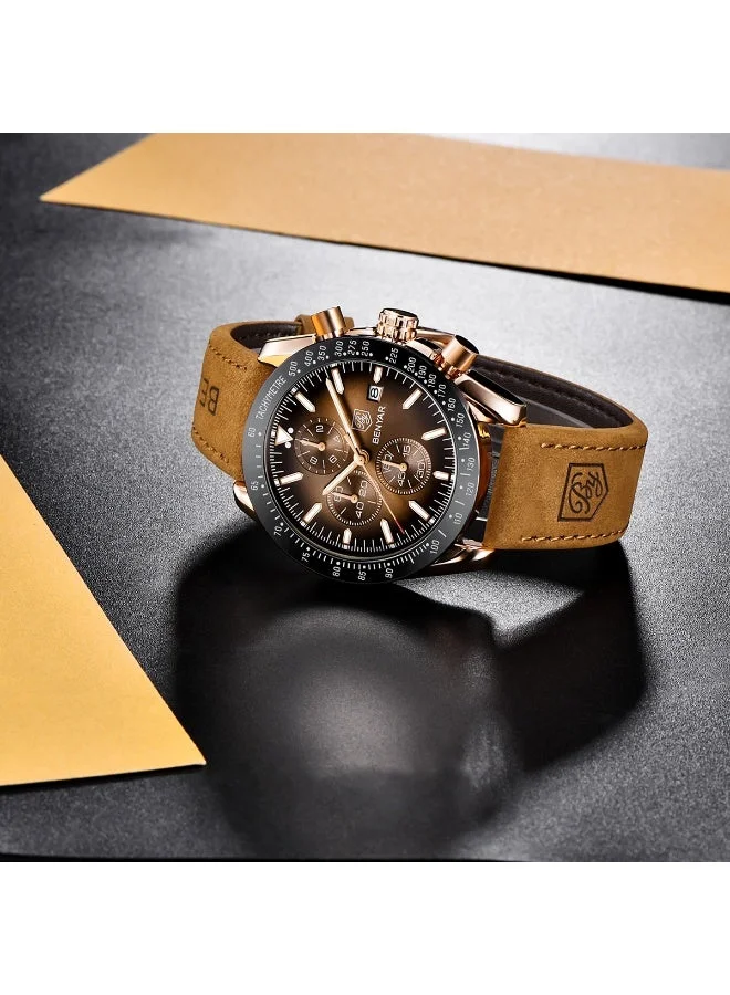 BENYAR  BENYAR Watch for Men Analog Quartz Chronograph Waterproof Luminous Designer Mens Wrist Watches Business Work Sport Casual Dress Watch with leather Strap Elegant Gifts for Men for Men | Best Price UAE