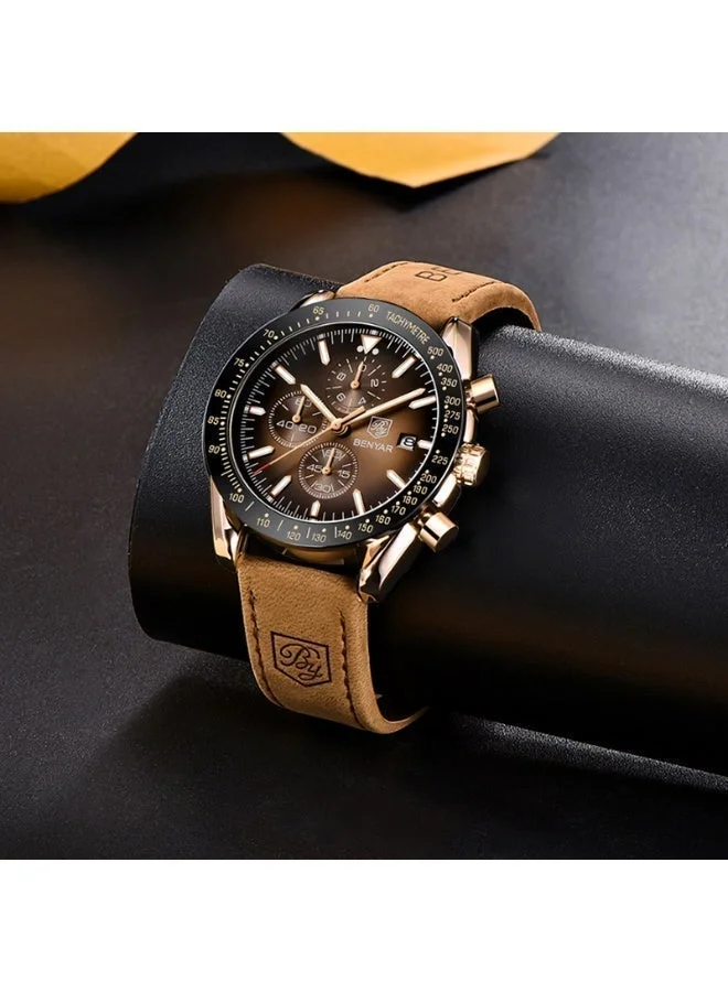 Benyar  BENYAR Watch for Men Analog Quartz Chronograph Waterproof Luminous Designer Mens Wrist Watches Business Work Sport Casual Dress Watch with leather Strap Elegant Gifts for Men for Men | Best Price UAE