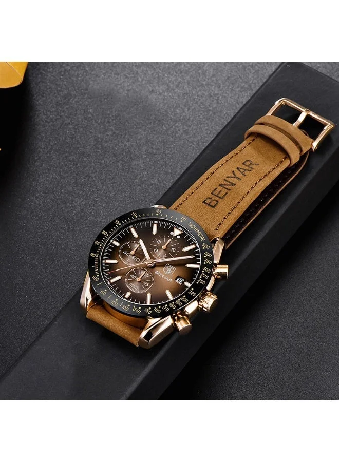 Benyar  BENYAR Watch for Men Analog Quartz Chronograph Waterproof Luminous Designer Mens Wrist Watches Business Work Sport Casual Dress Watch with leather Strap Elegant Gifts for Men for Men | Best Price UAE