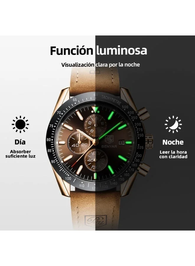 Benyar  BENYAR Watch for Men Analog Quartz Chronograph Waterproof Luminous Designer Mens Wrist Watches Business Work Sport Casual Dress Watch with leather Strap Elegant Gifts for Men for Men | Best Price UAE