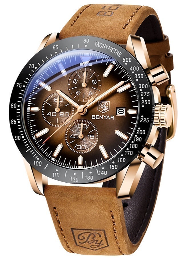 BENYAR Watch for Men Analog Quartz Chronograph Waterproof Luminous Designer Mens Wrist Watches Business Work Sport Casual Dress Watch with Silicone Strap Elegant Gifts for Men