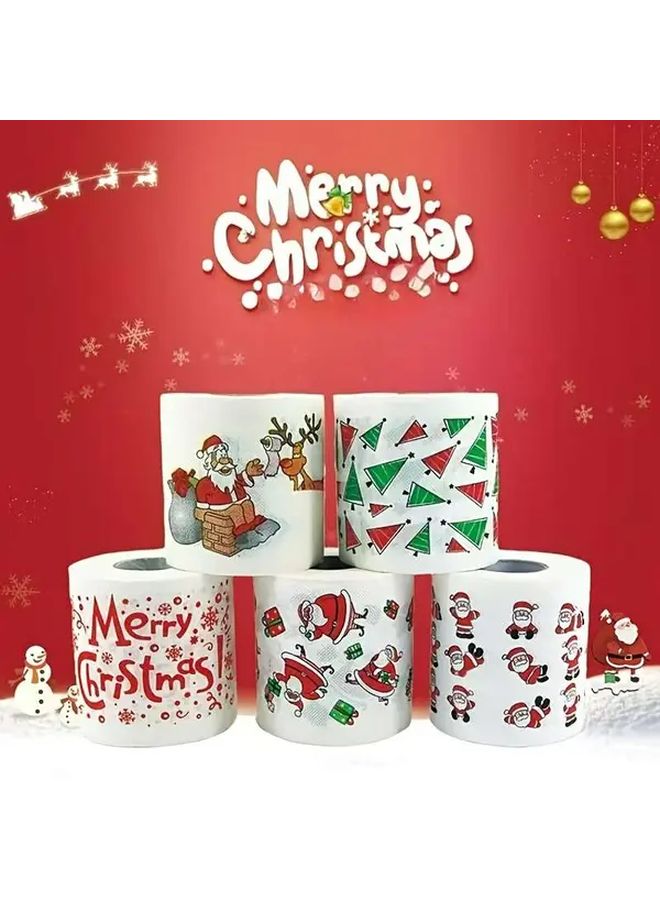 Christmas Printed Roll Paper Hand Towel With Christmas Elements For Holiday Party Decoration Home Decor New Year Gift Random 2 Rolls - Image 1