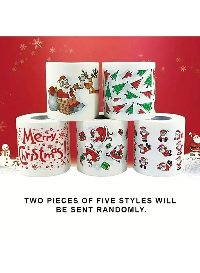 Christmas Printed Roll Paper Hand Towel With Christmas Elements For Holiday Party Decoration Home Decor New Year Gift Random 2 Rolls - Image 4
