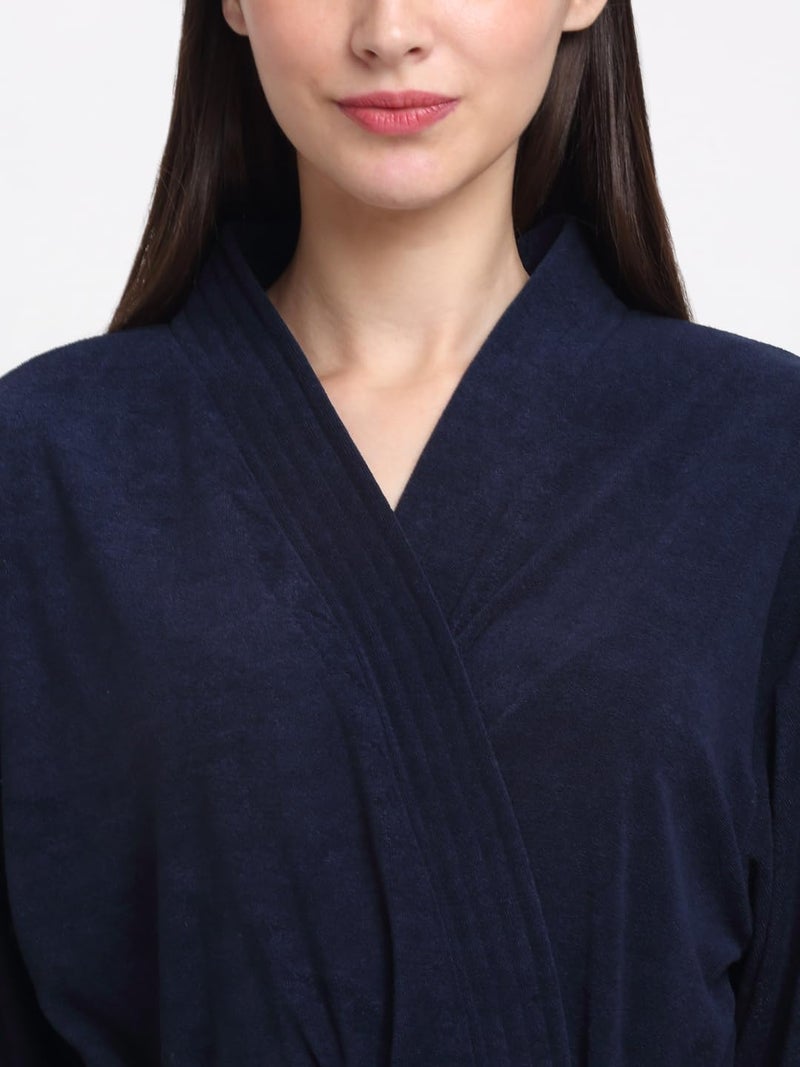 CREEVA Everyday Unisex Micro Terry Bathrobe Collection With kimono collar and 1 Pocket, 3/4 Sleeve Bath Robe Super Soft Light Weight - Navy - Image 5