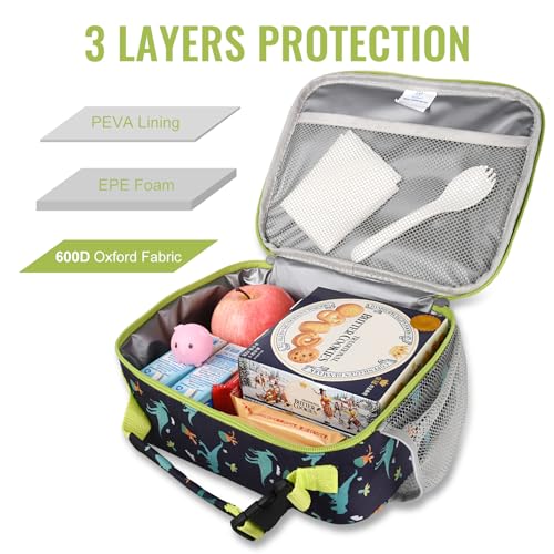 Genteen Lunch Box Kids, Prints Insulated Lunch Bag Kids Boys Girls,Soft Bag Mini Cooler Back to School Thermal Meal Tote Kit Lunch Box for School,Work,Outdoor - Dinosaur - Image 5
