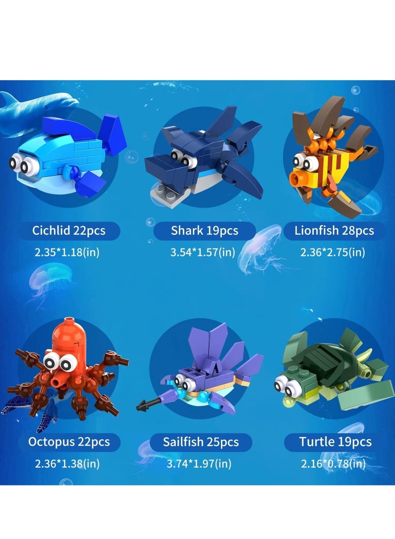 Zikra 12Pcs Sea Creatures Building Block Set, 12 In 1 Pre Filled Brick Box, Mini Building Block Toy, Building Toy Set, STEM Building Blocks Toy, Classroom Prize Toy, Learning Toy to Develop Fine Motor Skill - Image 5