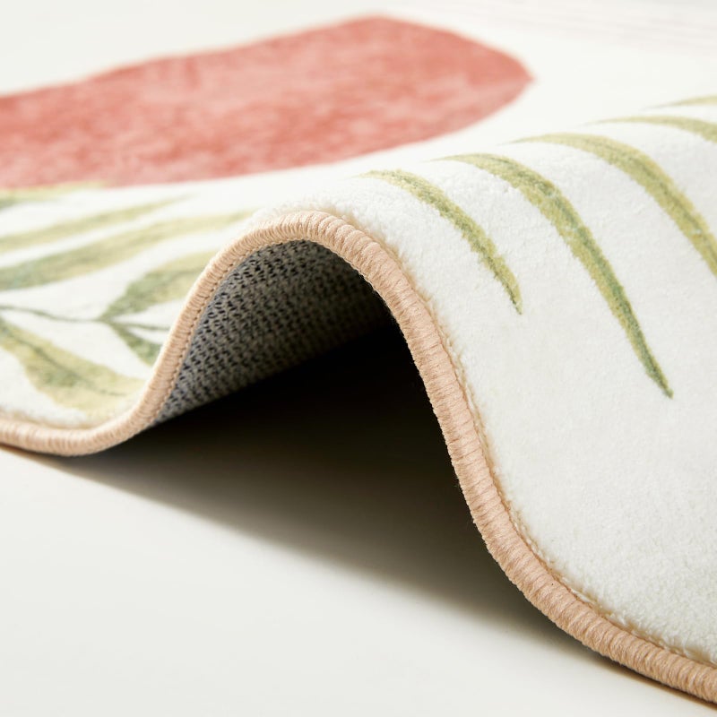 RoomTalks Mid Century Modern Washable Rug, Boho Cute Aesthetic 4x6 Area Rugs for Bedroom Dining Living Room Kitchen, Abstract Tropical Leaves Non Slip Thin Indoor Entryway Rug Accent Floor Carpet - Image 5