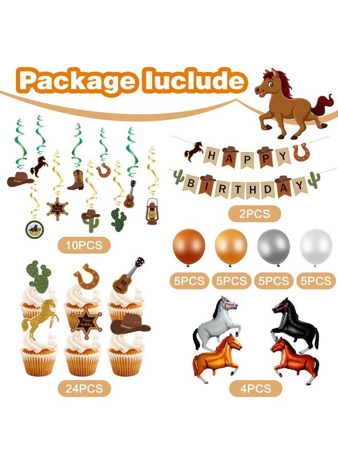 Zhanmai - 60Pcs Cowboy Birthday Party Decoration Include 40 Inch Horse Shaped Foil Balloons Little Cowboy Happy Birthday Banner Cake Topper Hanging Swirls 12 Inch Latex Balloons For Western Party (Retro Style) - Image 1