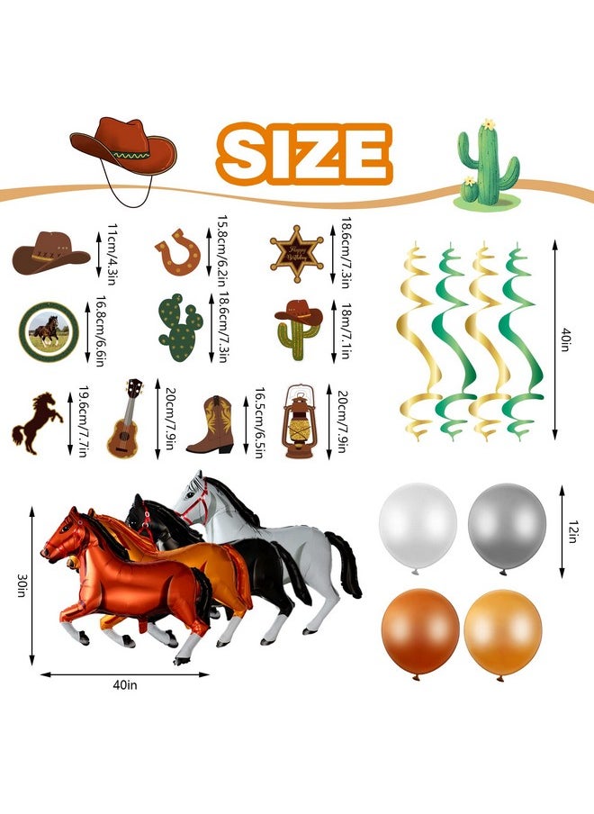 Zhanmai - 60Pcs Cowboy Birthday Party Decoration Include 40 Inch Horse Shaped Foil Balloons Little Cowboy Happy Birthday Banner Cake Topper Hanging Swirls 12 Inch Latex Balloons For Western Party (Retro Style) - Image 1
