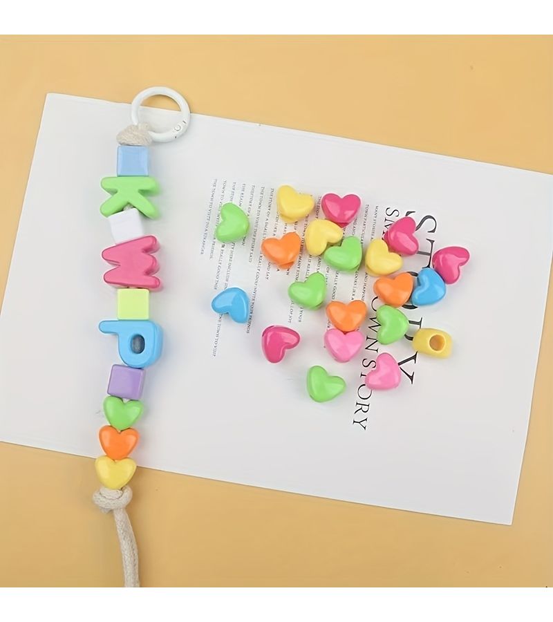 100pcs Vibrant Heart-Shaped Acrylic Beads Large Hole for DIY Jewelry Accessories - Image 5