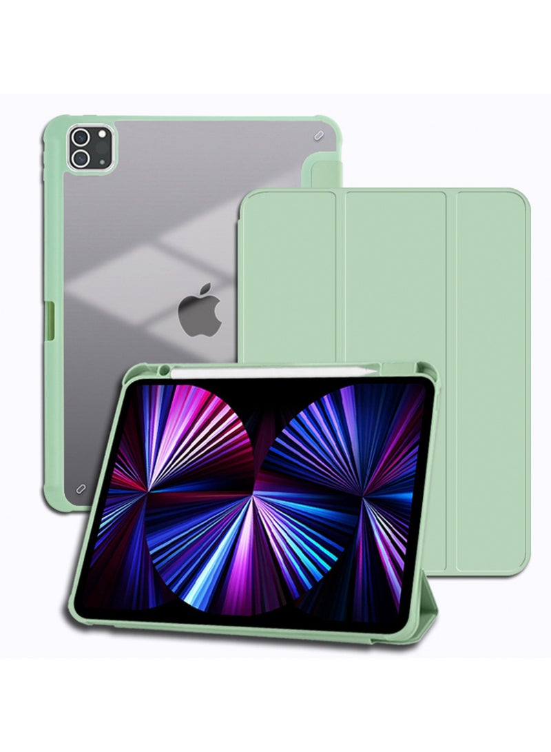 Applicable To 2024 Air6 Generation-11 Inch Protective Case, Stylish And Simple Transparent Smart Ipad Protective Case, Acrylic Hard Case With Pen Slot, Three-Fold Style, With Automatic Sleep Wake-Up, Shockproof And Drop-Proof Function,(Matcha Green) - Image 1