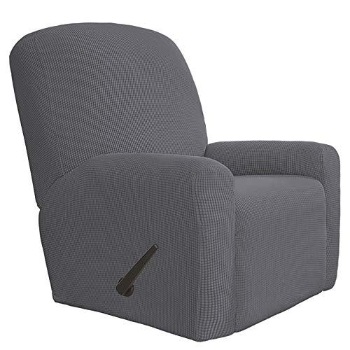 EasyGoing 4 Pieces Oversized Recliner Stretch Sofa Slipcover Sofa Cover Furniture Protector Couch Soft with Elastic Bottom Polyester Spandex Jacquard Fabric Small Checks Gray XLarge