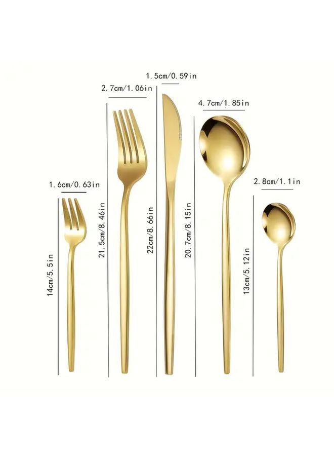 Golden Stainless Steel Cutlery Set 60 Pcs Mirror Finish Knives Forks Spoons Dishwasher Safe - Image 3