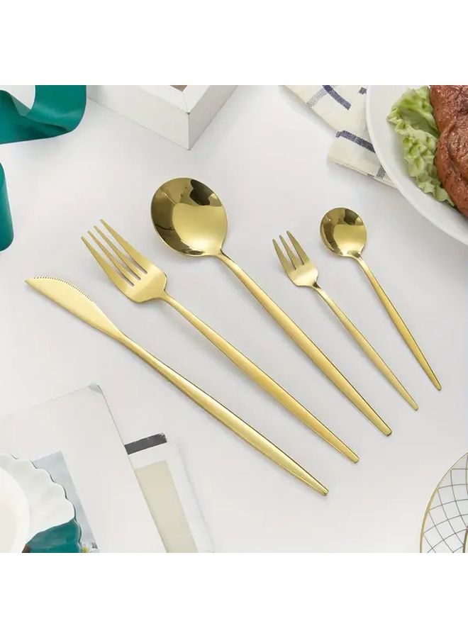 Golden Stainless Steel Cutlery Set 60 Pcs Mirror Finish Knives Forks Spoons Dishwasher Safe - Image 2