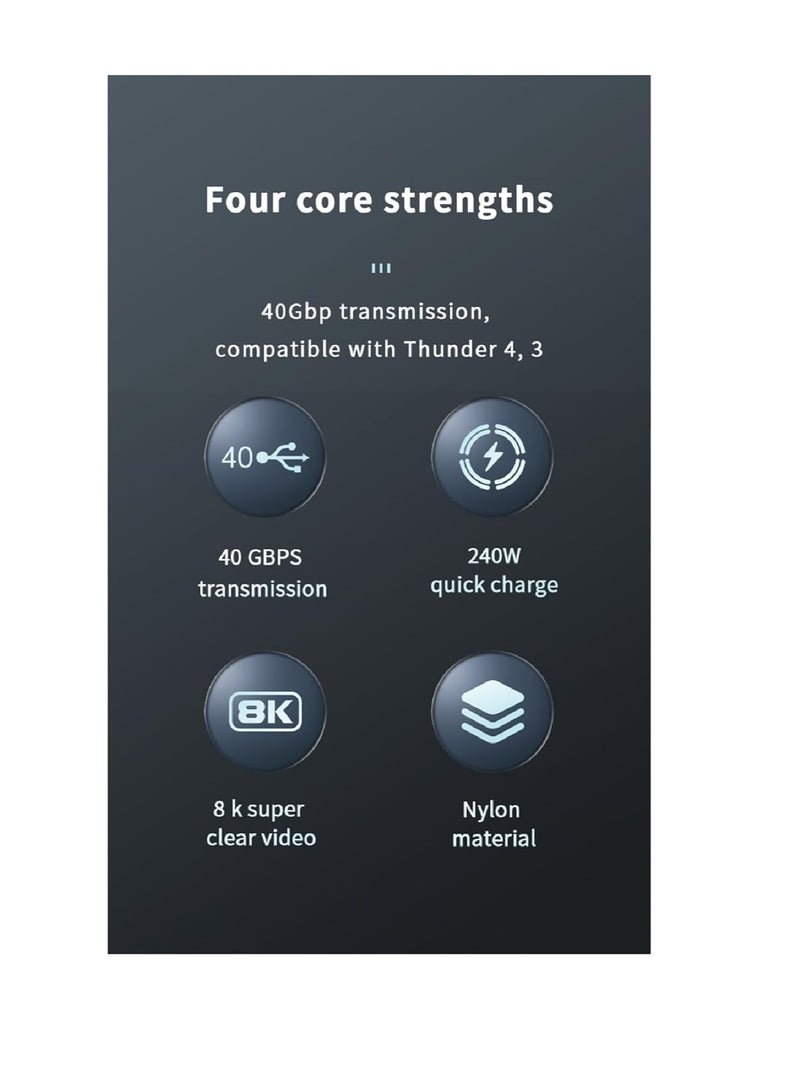 PD Fast Charging Cable - Data Cable - USB C to Type C - USB 4 - Gen 4 - Thunderbolt 4 - E-Marker Chip - 40Gbps - 8K @120Hz - 48V/5A - 240W - 1m - Grey - Image 3