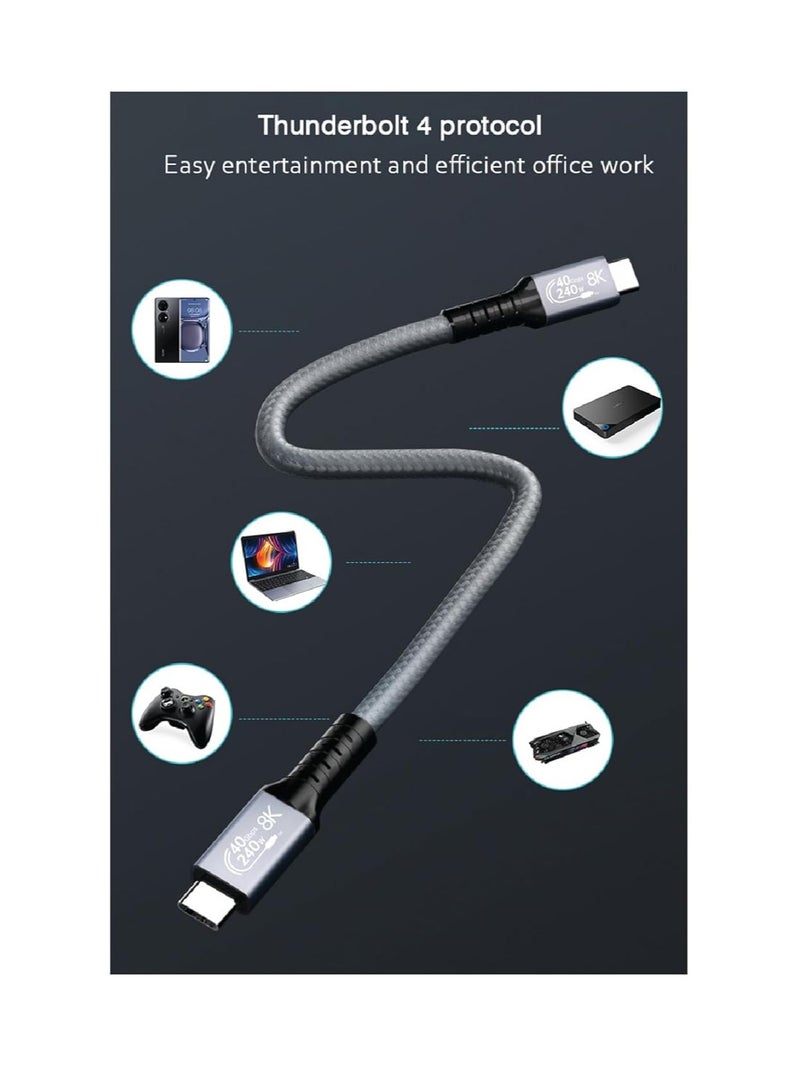 PD Fast Charging Cable - Data Cable - USB C to Type C - USB 4 - Gen 4 - Thunderbolt 4 - E-Marker Chip - 40Gbps - 8K @120Hz - 48V/5A - 240W - 1m - Grey - Image 5