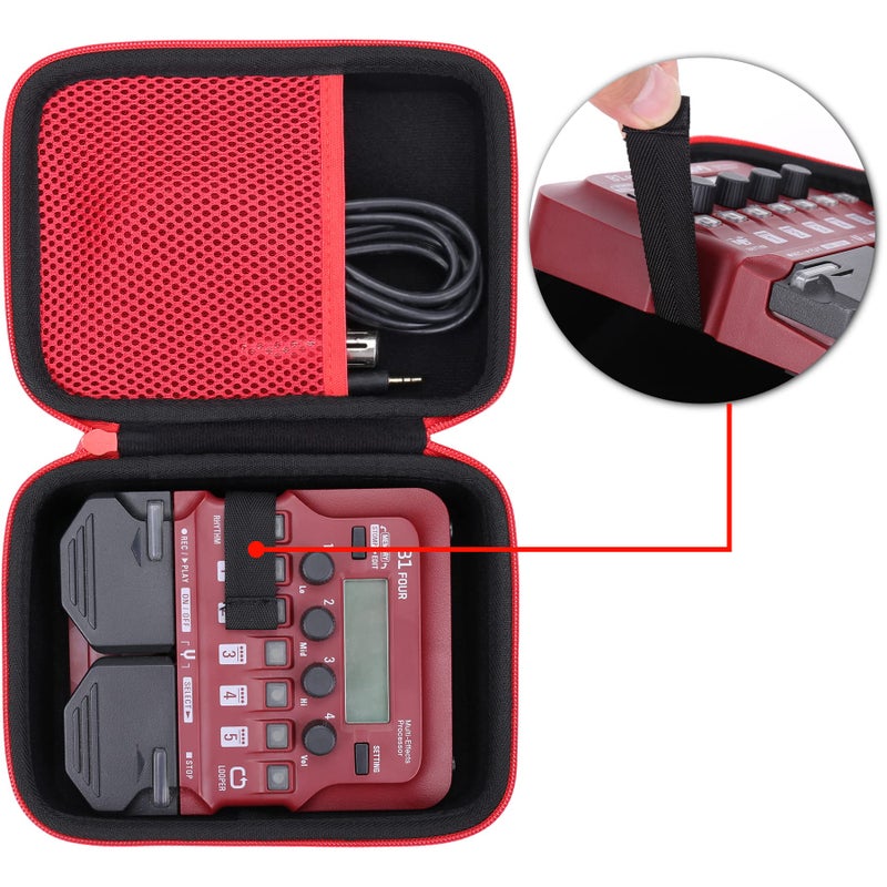 co2CREA Hard Carrying Case replacement for Zoom FOUR Bass Guitar Multi-Effects Processor Pedal (Zoom G1 B1 A1 FOUR Bass Guitar Case, Red Case) - Image 2