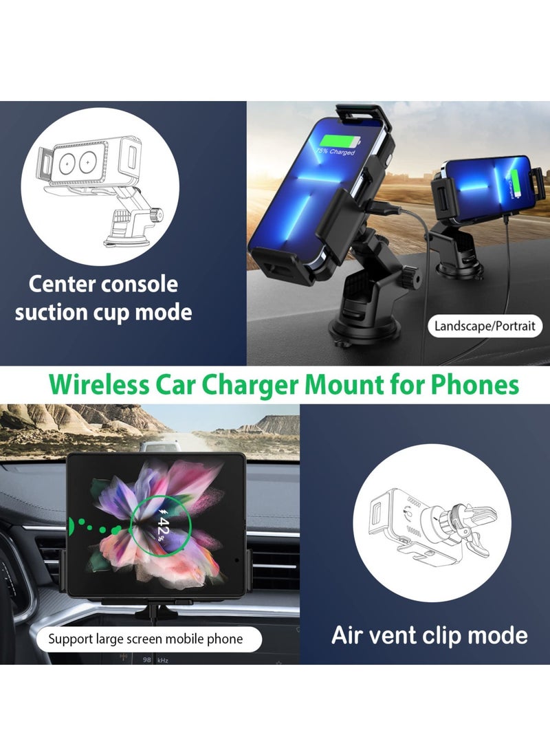 Excefore Wireless Car Charger for Galaxy Z Fold 3 Car Mount, Car Phone Holder Mount Dashboard Air Vent Windshield Compatible with Samsung Galaxy Z Flip 3 S21 Ultra, for iPhone 13 13 Pro Max 12, Gogle Pixel 6 - Image 2