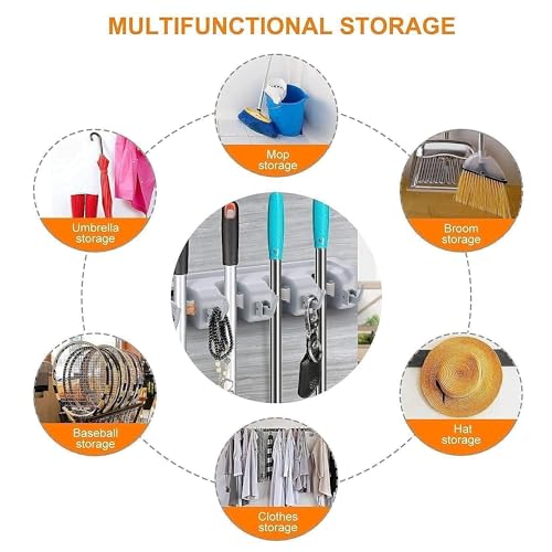 Dargoba 2 Pack Mounted, Broom Stick Mounted Stand, Storage Broomstick Brush Mount Organizer with Hanger Hooks (5 Slot 6 Hooks)- Grey - Image 5