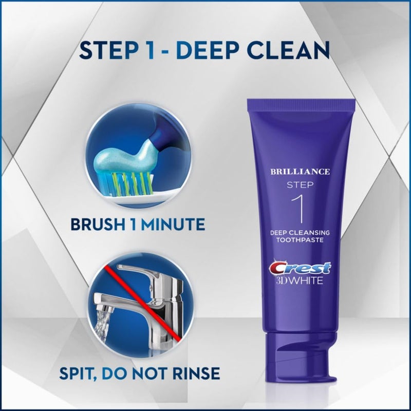 Crest 3D White Brilliance 2 Step Kit, Crest 3D White Toothpaste, Deep Clean Toothpaste (4oz) + Teeth Whitening Gel (2.3oz) - Image 3