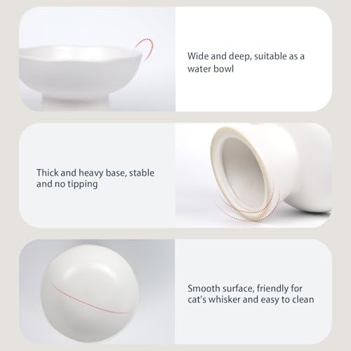 LOVINFURBABY 6.1" Wide 1.57" Deep Elevated Cat Water Bowls, Ceramic Raised Food Plate,Cat Feeder,Anti Vomiting Whisker Fatigue,White - Image 3