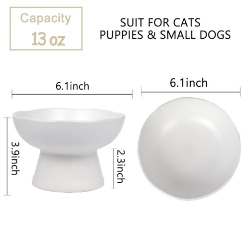 LOVINFURBABY 6.1" Wide 1.57" Deep Elevated Cat Water Bowls, Ceramic Raised Food Plate,Cat Feeder,Anti Vomiting Whisker Fatigue,White - Image 2